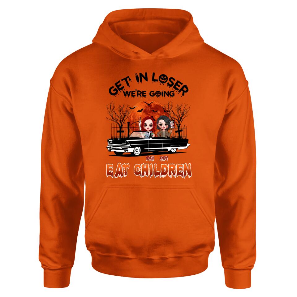 Personalized Horror Besties Shirt/Hoodie - Halloween Gift Idea For Friends/Sisters - Up to 4 Girls - Get In Loser We’re Going Eat Children