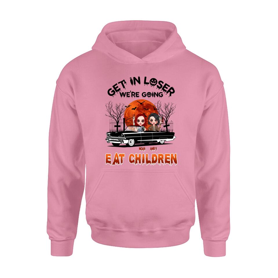 Personalized Horror Besties Shirt/Hoodie - Halloween Gift Idea For Friends/Sisters - Up to 4 Girls - Get In Loser We’re Going Eat Children