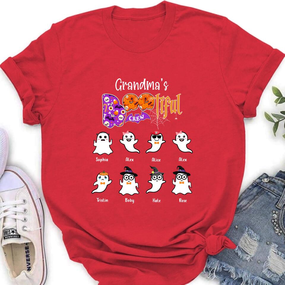 Personalized Grandma T-shirt - Gift For Grandmother With Up to 8 Kids - Grandma's Bootiful Crew