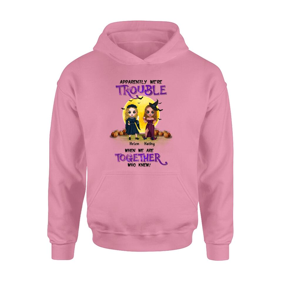 Personalized Besties Halloween Shirt/Hoodie - Halloween Gift Idea For Friends/Besties With Up to 5 Girls - Apparently We're Trouble When We Are Together