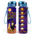 Personalized Dog Witch Water Tracker Bottle - Up to 4 Dogs - Halloween Gift Idea For Dog Lover - A Girl And Her Dog - A Bond That Can't Be Broken