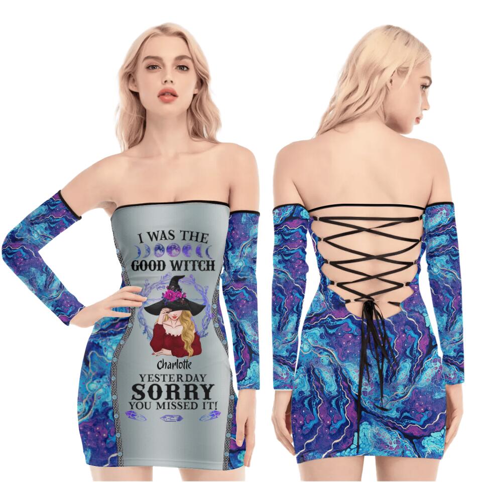 Custom Personalized Witch Off-shoulder Back Lace-up Dress - Gift Idea For Halloween/ Friend - I Was The Good Witch Yesterday