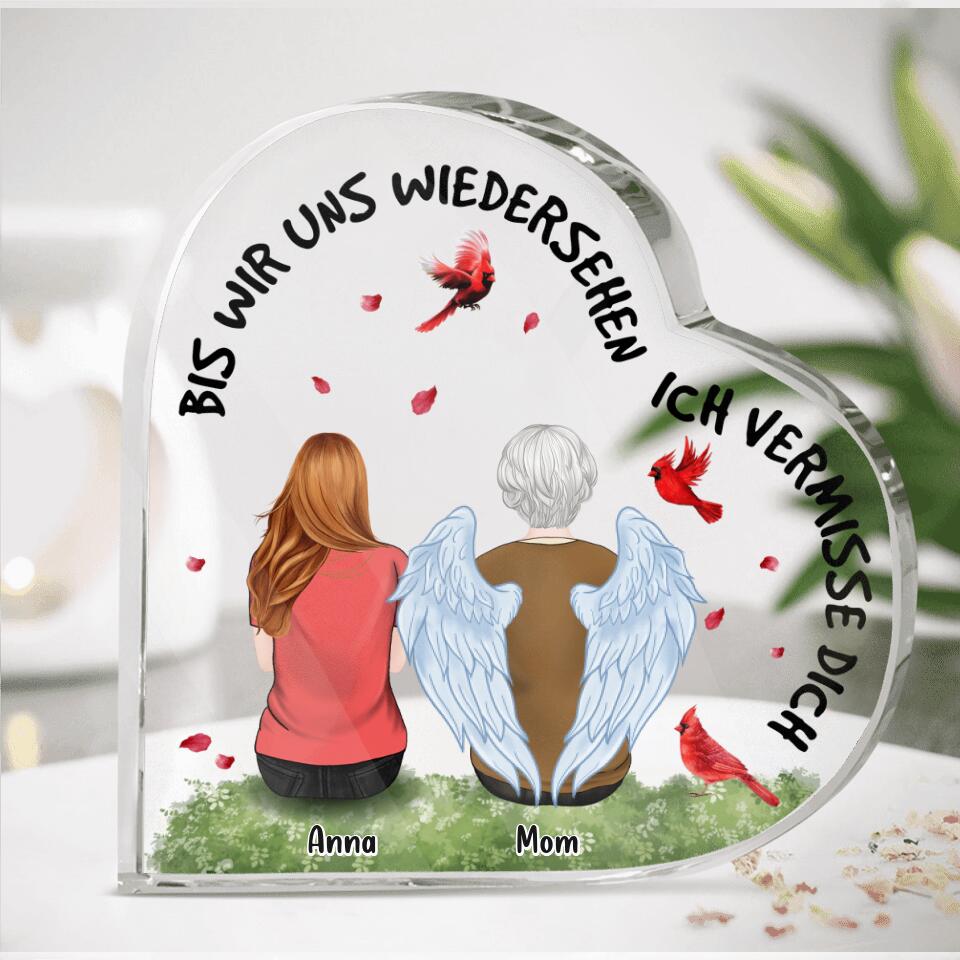 Personalized Memorial Family Crystal Heart -  Memorial Gift Idea For Family Member With Up to 4 People - Bis Wir Uns Wiedersehen Ich Vermisse Dich