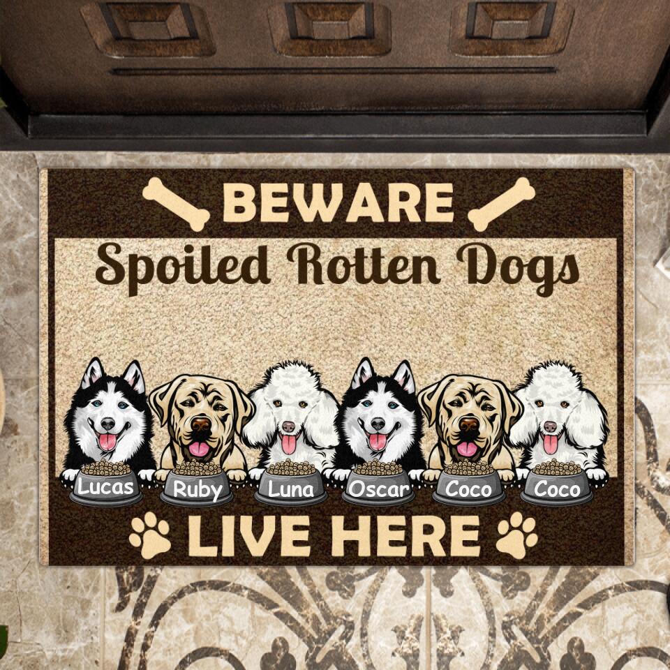 Personalized Spoiled Pets Doormat - Up to 6 Pets - Gift Idea For Dog/Cat Lover - Beware Spoiled Rotten Dogs Live Here