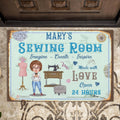 Custom Personalized Sewing Chibi Girl Doormat - Gift For Sewing Lovers/Mother's Day - Sewing Room Imagine, Create, Inspire Made With Love Open 24 Hours