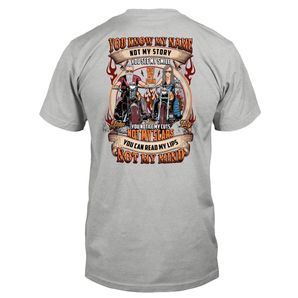 Personalized Biker T-shirt - Design On The Back - Gift Idea For Couple/Single - You Know My Name Not My Story