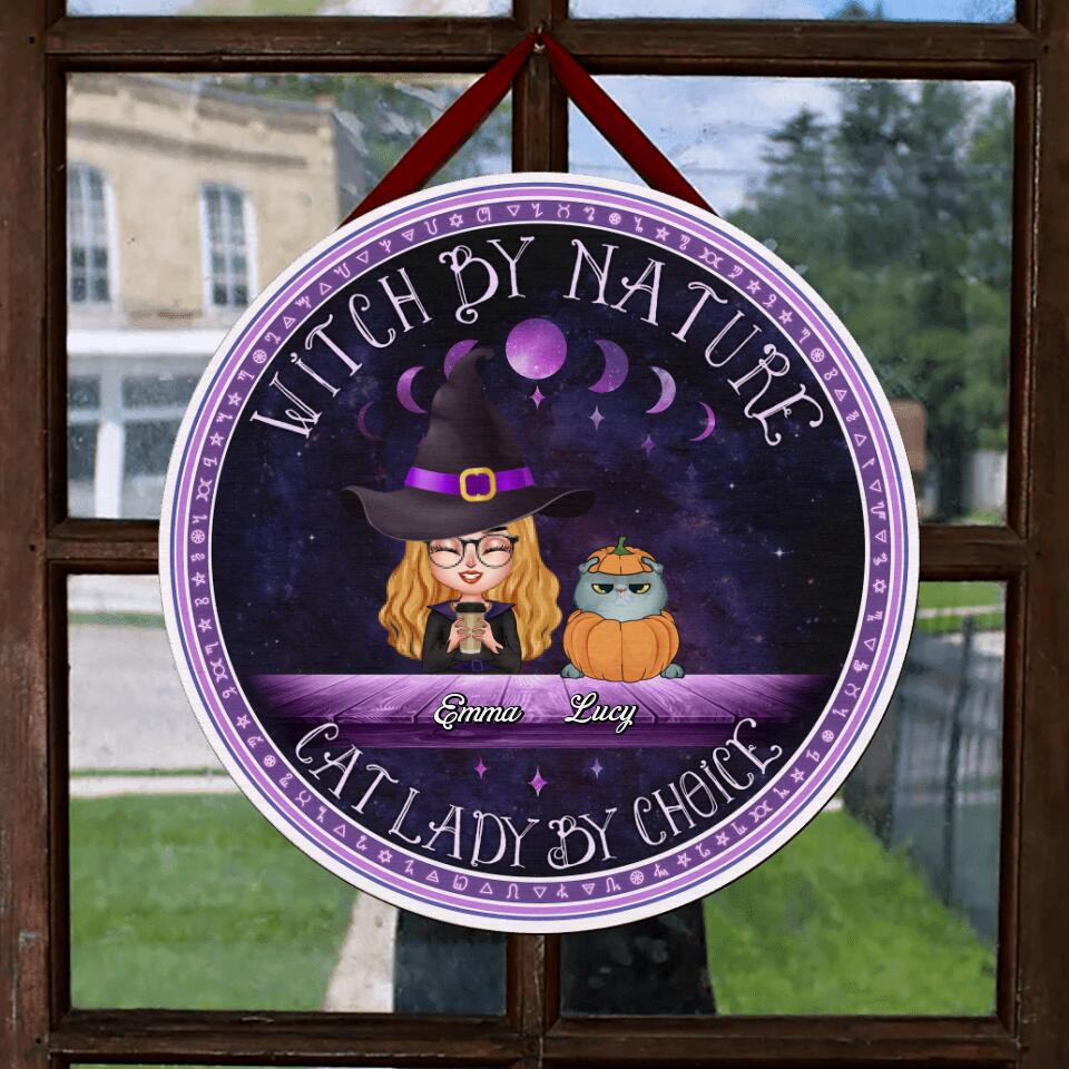 Personalized Witch Wooden Sign - Gift Idea For Halloween/Home Decor/Pet Lovers with up to 6 Pets - Witch By Nature, Cat Lady By Choice