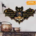 Personalized Witch Wooden Sign - Gift Idea For Halloween/Home Decor - In My Kitchen Filled With Care, I Welcome Water, Earth, Fire, Air