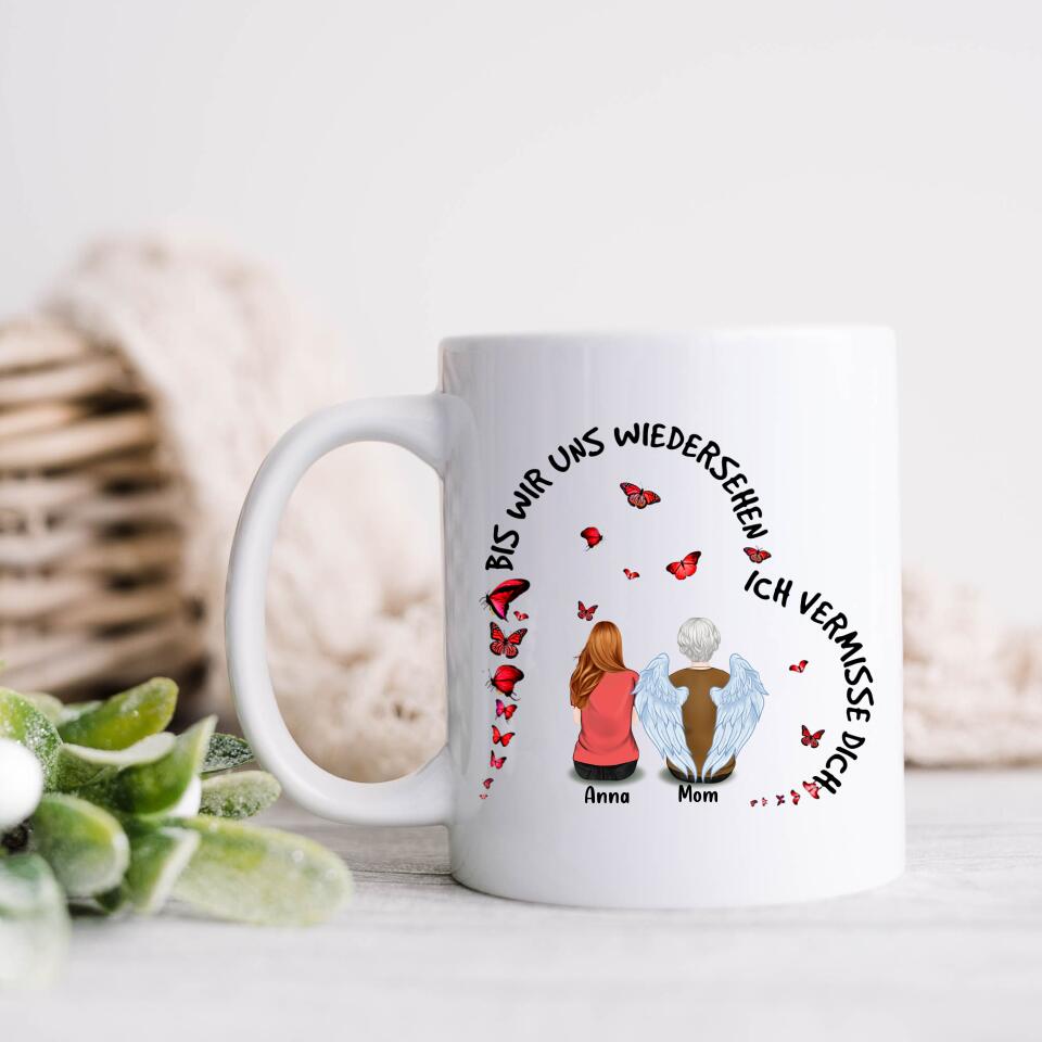 Personalized Memorial Family Coffee Mug - Up to 4 People - Memorial Gift Idea For Family - Germany Quotes - Bis Wir Uns Wiedersehen