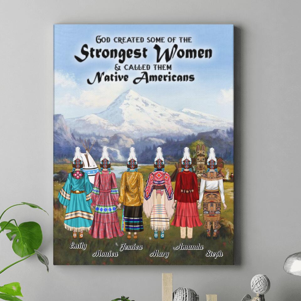 Custom Personalized Native American Best Friends Canvas - Native American Besties - Best Gift For Best Friends (Up to 6 besties)