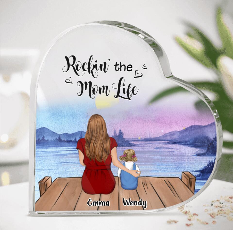 Personalized Mom Crystal Heart - Mom With Up to 5 Children - Best Gift For Mother's Day/Family - Rockin' The Mom Life