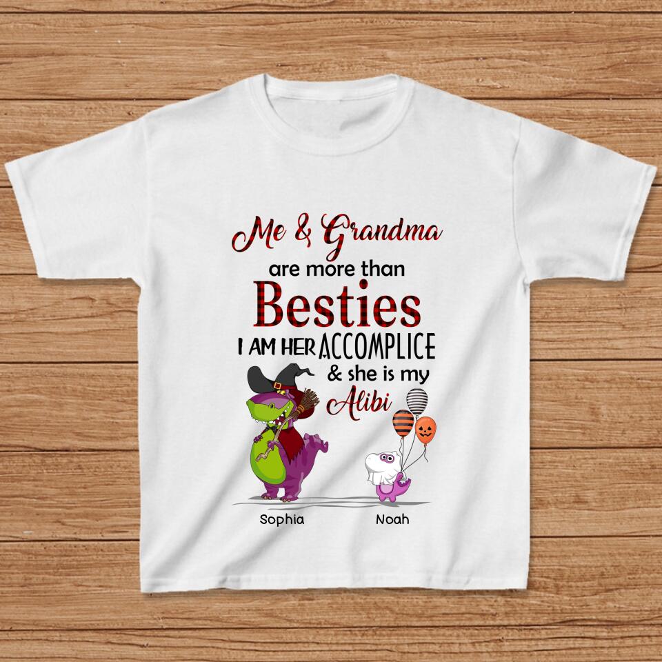 Personalized Grandma & Grandkid Dinosaur T-shirt - Halloween Gift For Grandkids - Me & Grandma Are More Than Besties