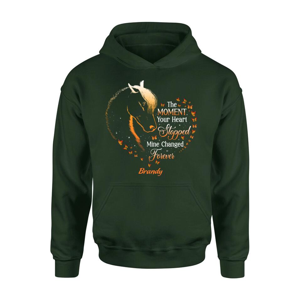 Personalized Memorial Horse Shirt/Hoodie - Memorial Gift For Loss Of Horse - The Moment Your Heart Stopped Mine Changed Forever