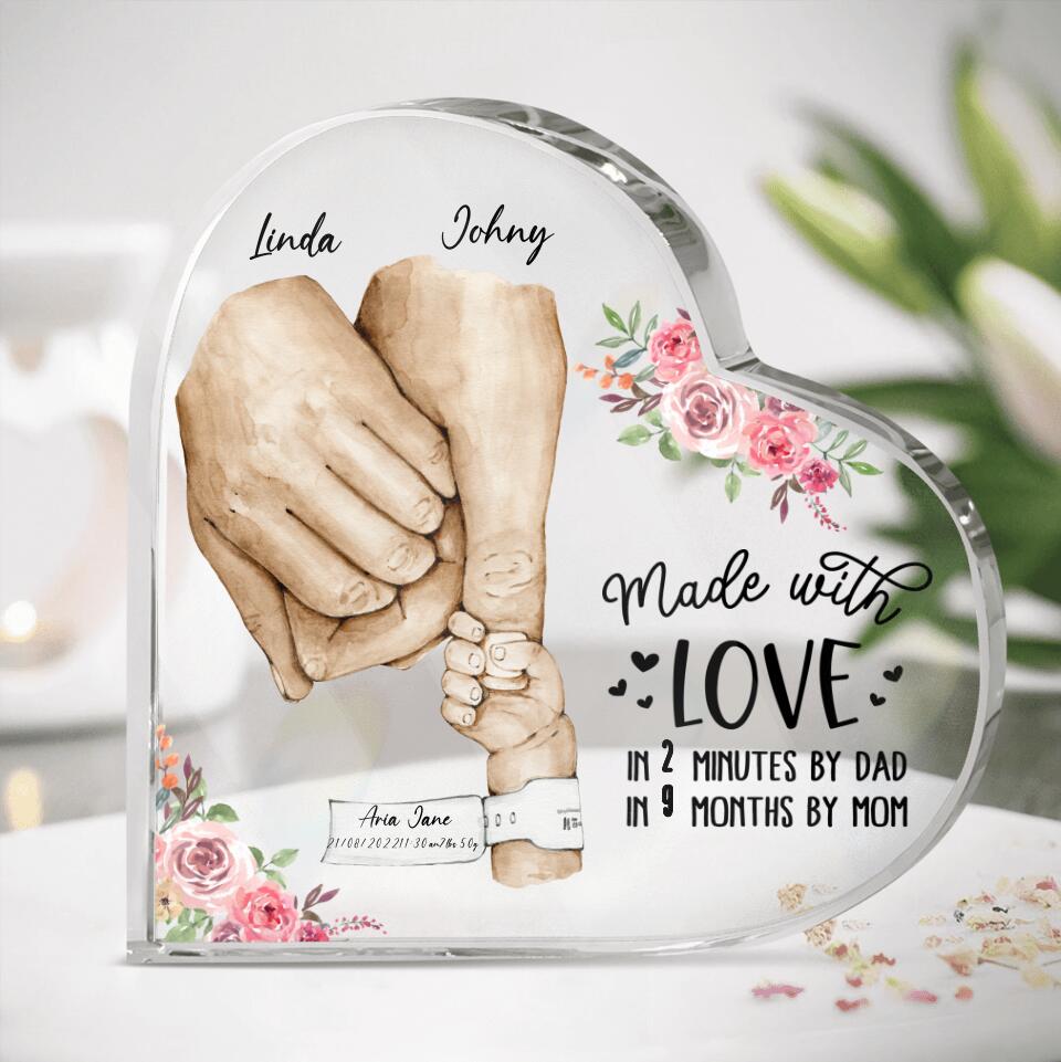 Personalized Newborn Gift Acrylic Plaque - Best Gift Idea For Family - Made With Love In 2 Minutes By Dad, In 9 Months By Mom