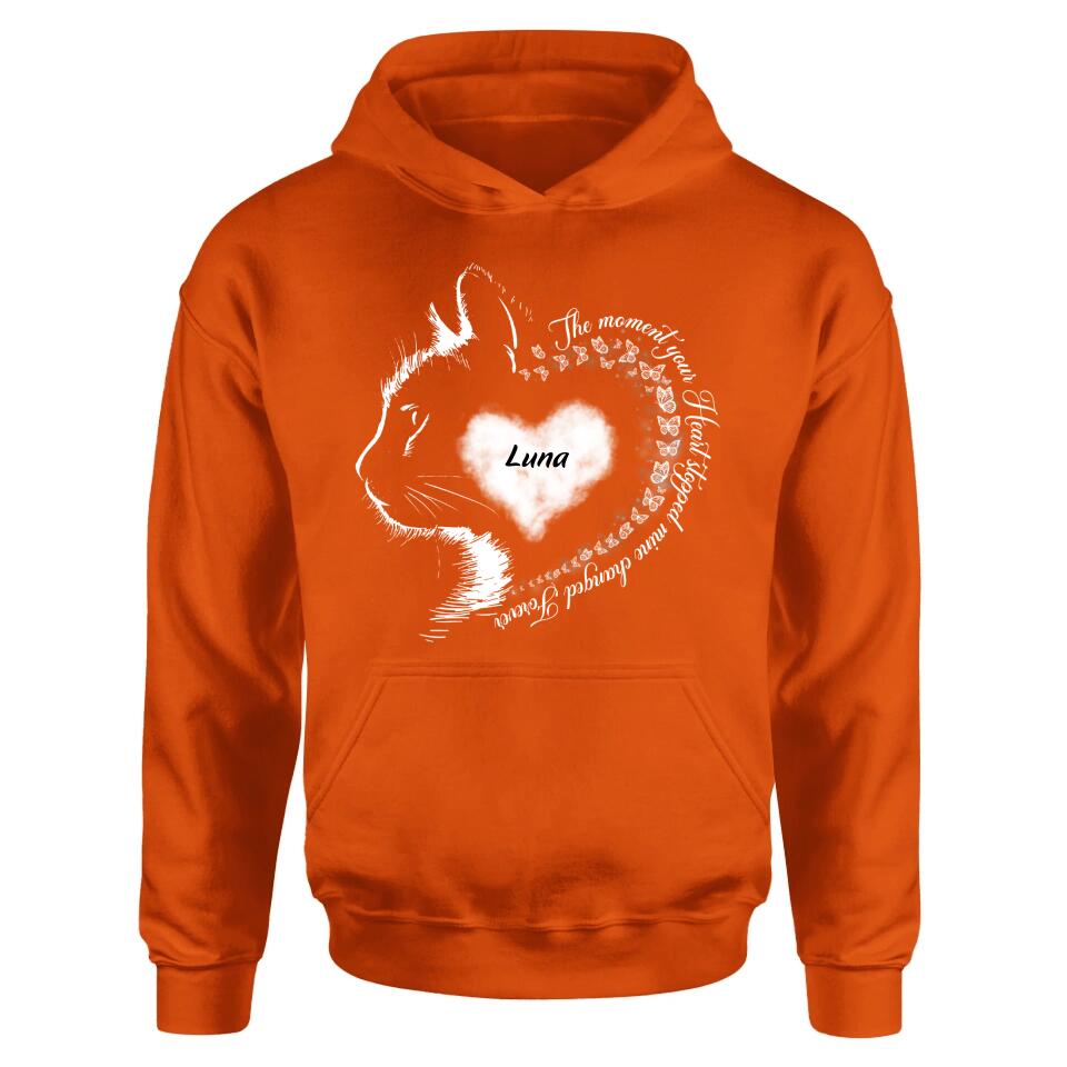 Custom Personalized Memorial Cat T-Shirt/ Long Sleeve/ Sweater/Hoodie - Memorial Gift For Loss Of Cat - The Moment Your Heart Stopped Mine Changed Forever