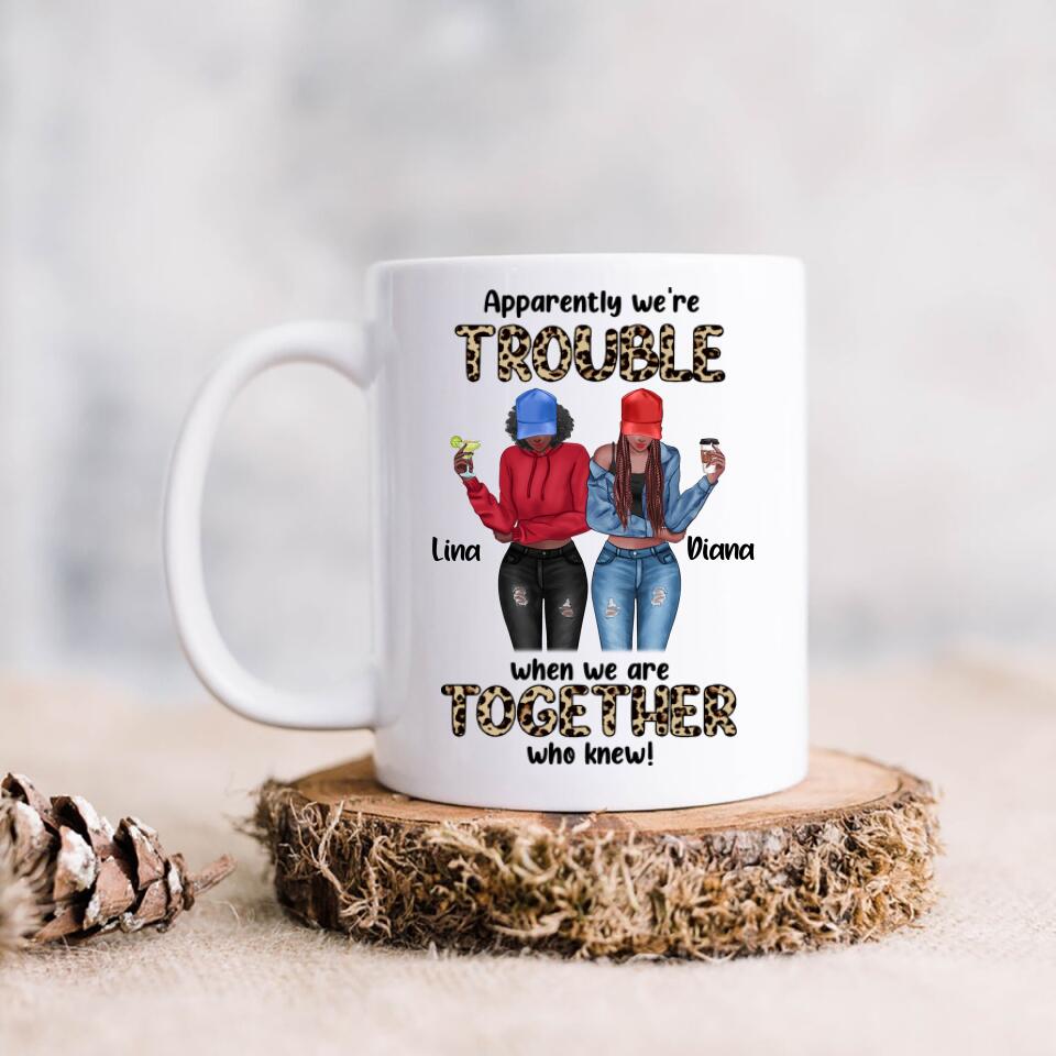 Personalized Leopard We're Trouble Besties Coffee Mug - Gift Idea For Best Friend - We're Trouble When We Are Together