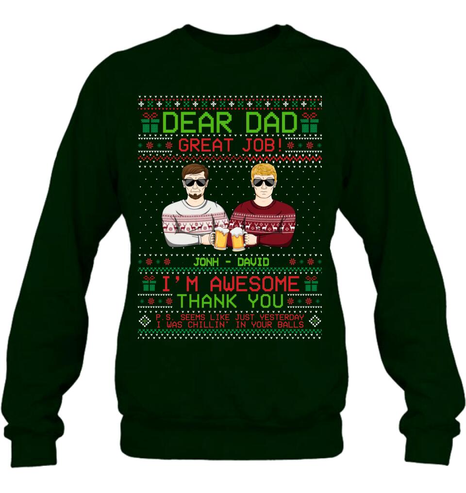 Personalized Great Job Dad Xmas Sweater - Up to 5 People - Christmas Gift Idea For Father - Dear Dad Great Job!