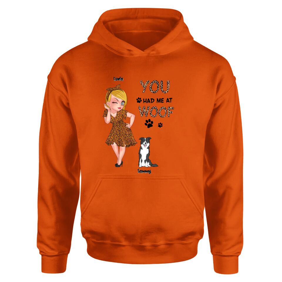 Personalized Dog Mom Shirt/Hoodie - Gift Idea For Dog Owner with up to 6 Dogs - You Had Me At Woof