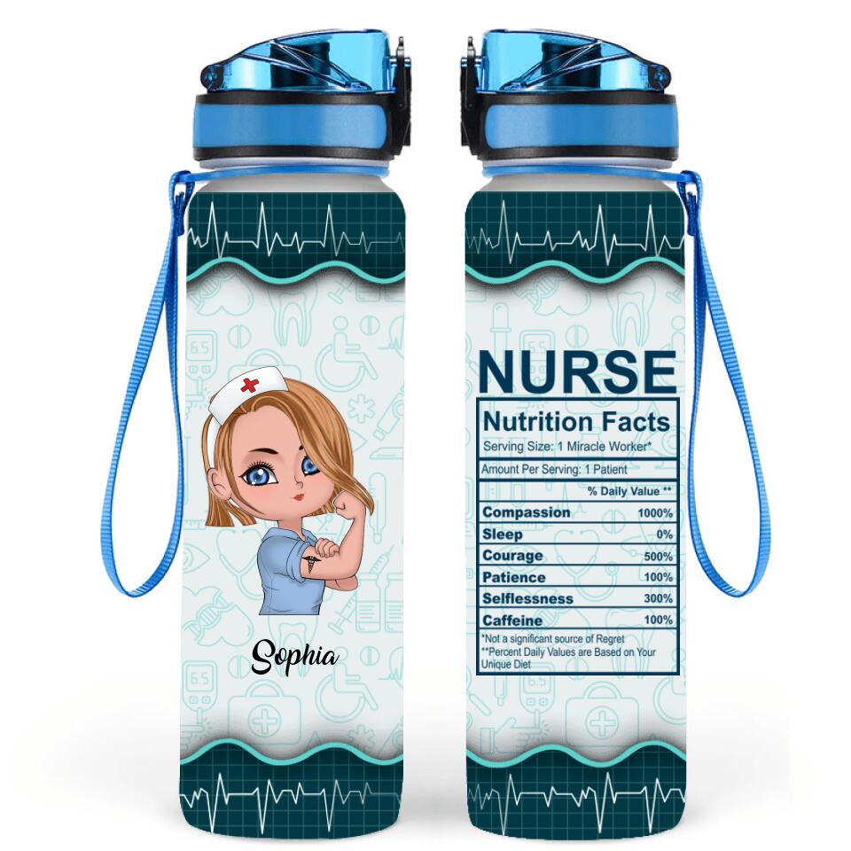 Personalized Nurse Water Tracker Bottle - Gift Idea For Nurse - Nurse Nutrition Facts
