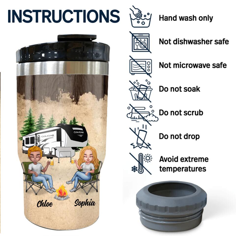 Personalized Camping Friends 3 in 1 Can Cooler - Gift Idea For Camping Lovers - Up To 7 Friends - If I'm Drunk It's My Camping Friend's Fault