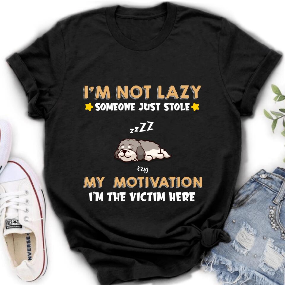 Personalized I'm Not Lazy Pet Shirt/Pullover Hoodie - Up to 6 Pets - Gift Idea For Dog/Cat Lover - I'm Not Lazy, Someone Just Stole My Motivation, I'm The Victim Here