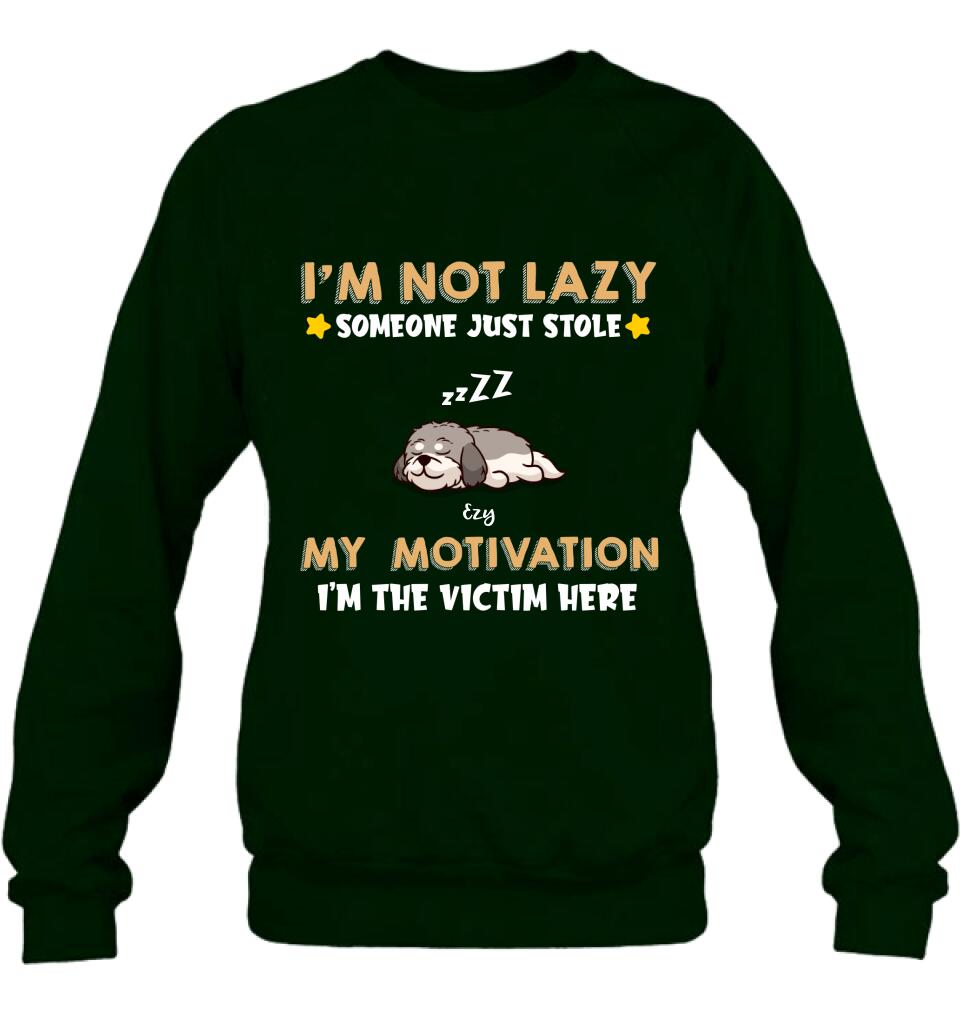 Personalized I'm Not Lazy Pet Shirt/Pullover Hoodie - Up to 6 Pets - Gift Idea For Dog/Cat Lover - I'm Not Lazy, Someone Just Stole My Motivation, I'm The Victim Here