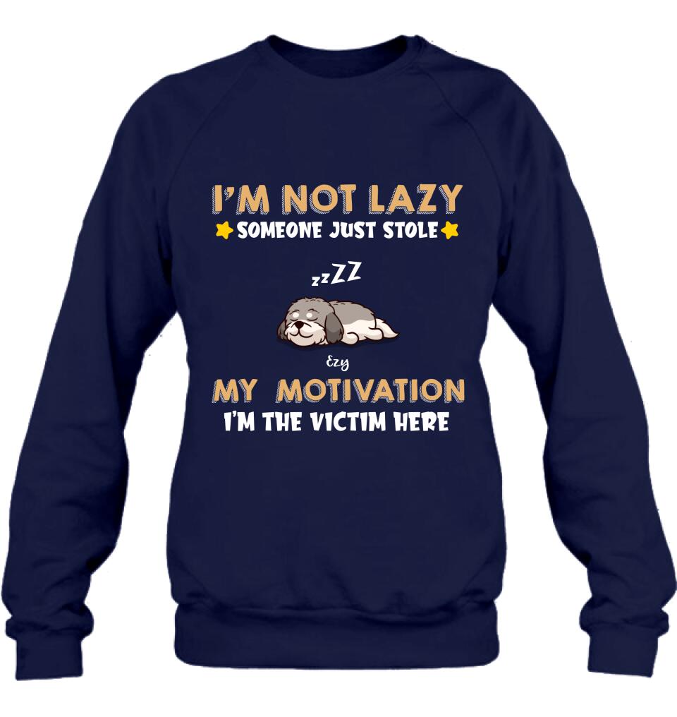 Personalized I'm Not Lazy Pet Shirt/Pullover Hoodie - Up to 6 Pets - Gift Idea For Dog/Cat Lover - I'm Not Lazy, Someone Just Stole My Motivation, I'm The Victim Here