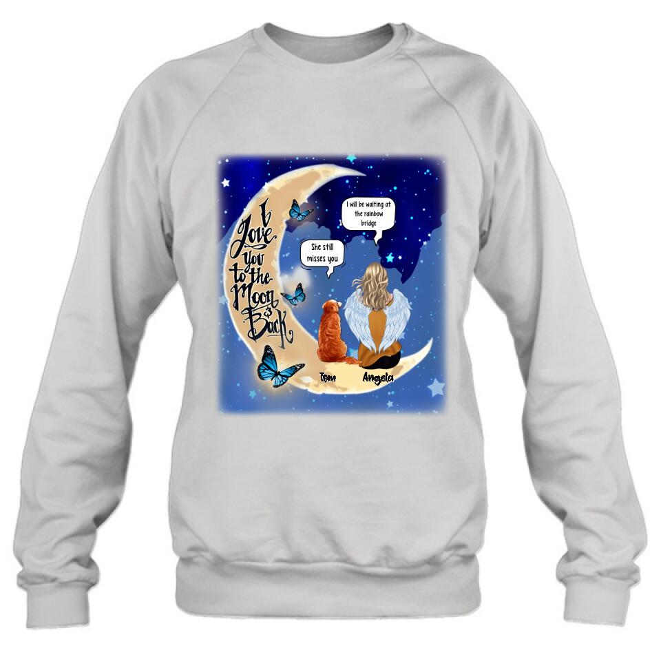 Personalized Memorial People And Pet Loss Shirt - Up to 4 Pets - Memorial Gift Idea For Dog/Cat Lover - I Love You To The Moon And Back