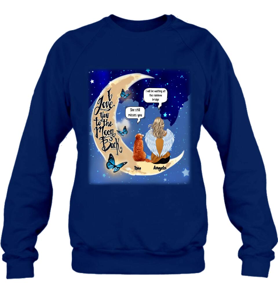 Personalized Memorial People And Pet Loss Shirt - Up to 4 Pets - Memorial Gift Idea For Dog/Cat Lover - I Love You To The Moon And Back