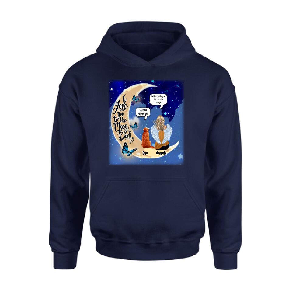 Personalized Memorial People And Pet Loss Shirt - Up to 4 Pets - Memorial Gift Idea For Dog/Cat Lover - I Love You To The Moon And Back