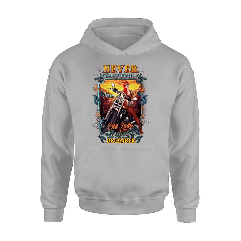 Personalized Biker Witch Shirt/Hoodie - Gift Idea For Biker Witch - Never Underestimate An Old Lady With A Motorcycle Who Was Born In December