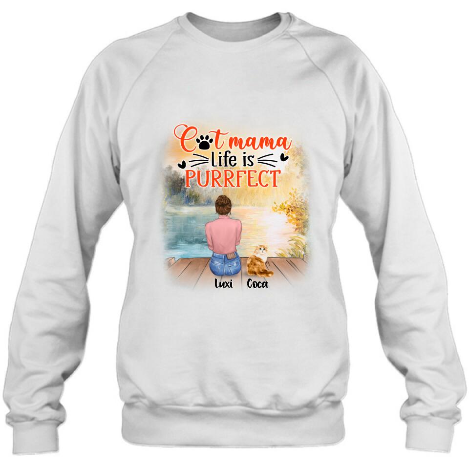 Personalized Cat Mom Shirt/Pullover Hoodie - Up to 5 Cats - Gift Idea For Cat Lover - Cat Mama Life Is Purrfect