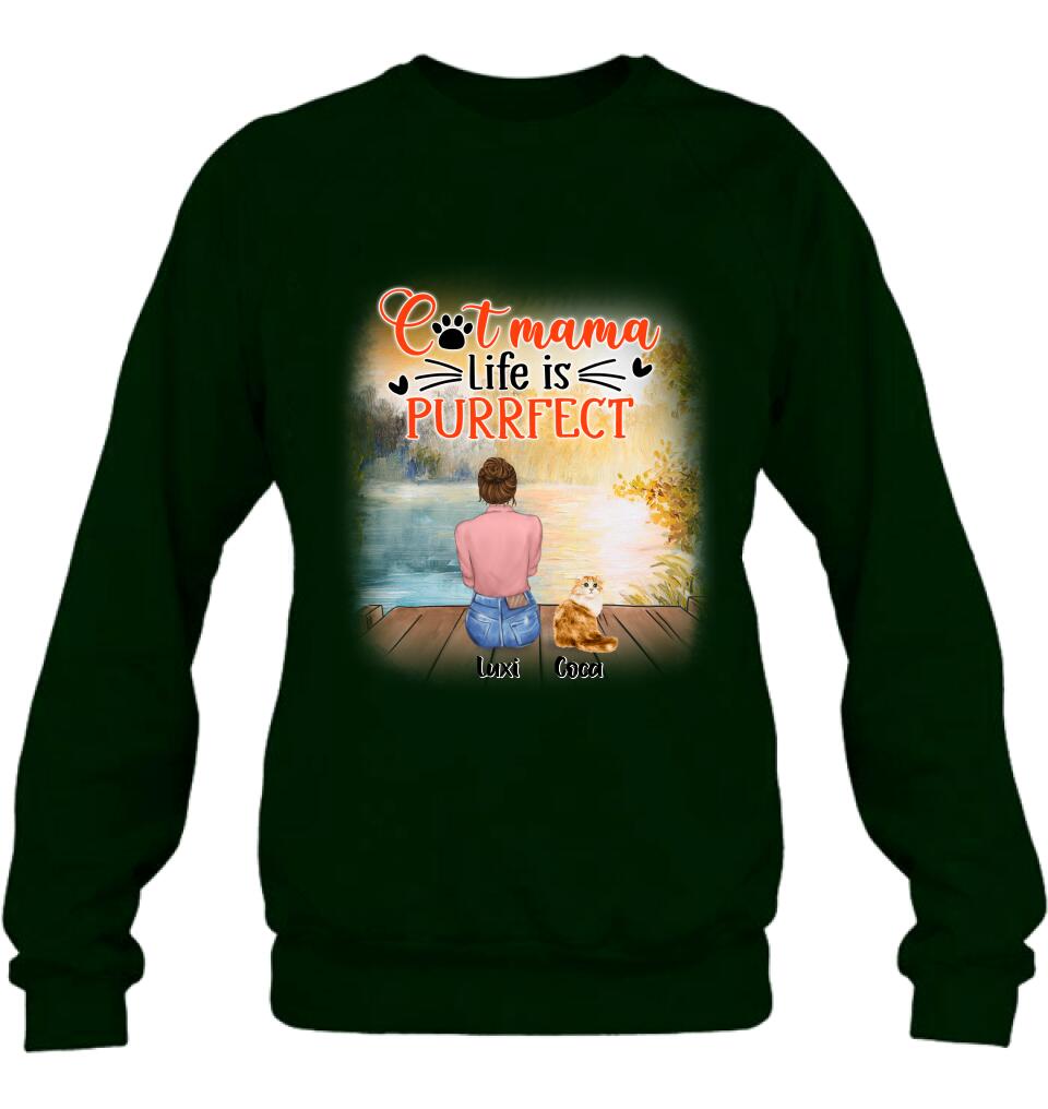 Personalized Cat Mom Shirt/Pullover Hoodie - Up to 5 Cats - Gift Idea For Cat Lover - Cat Mama Life Is Purrfect