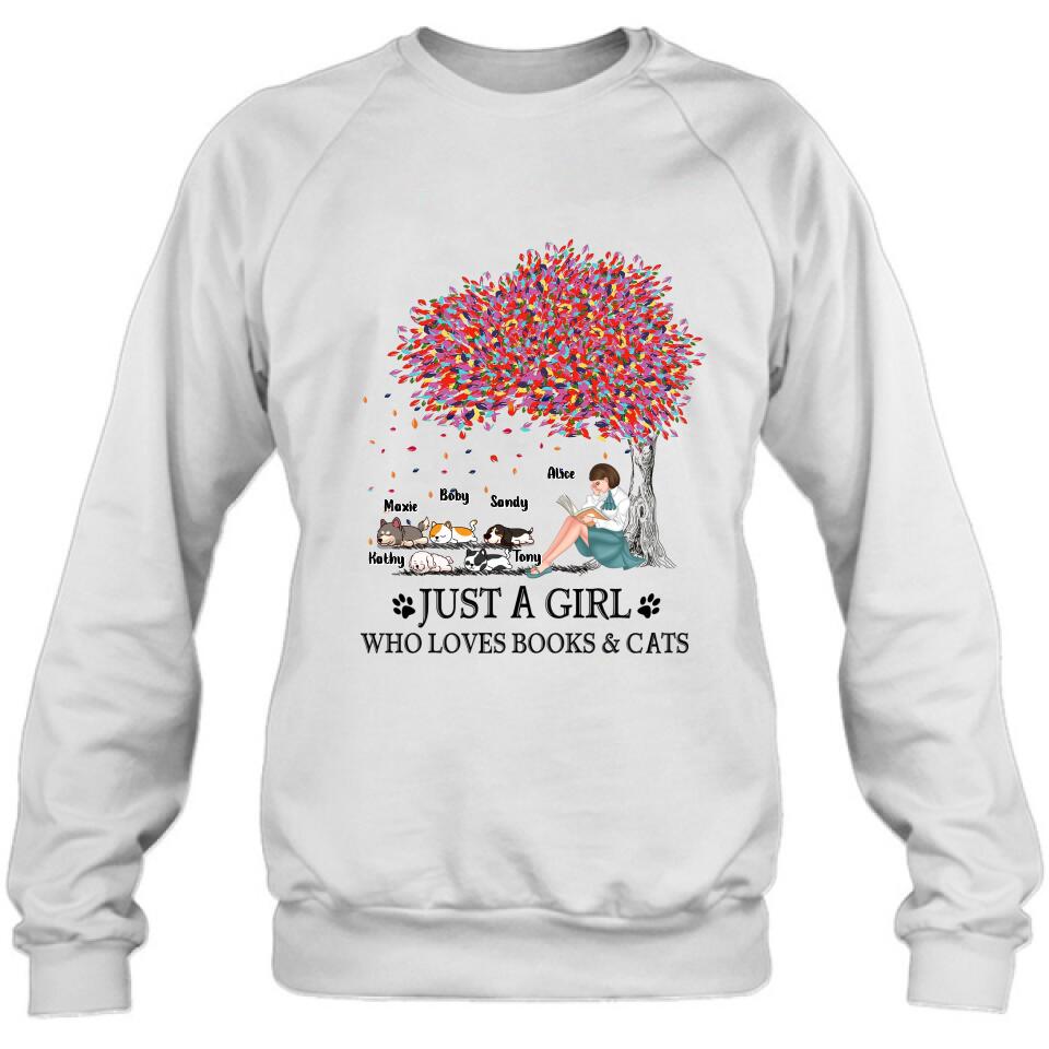 Personalized Reading Girl Shirt/Pullover Hoodie - Up to 5 Pets - Gift Idea For Book/Dog/Cat Lover - Just A Girl Who Loves Book