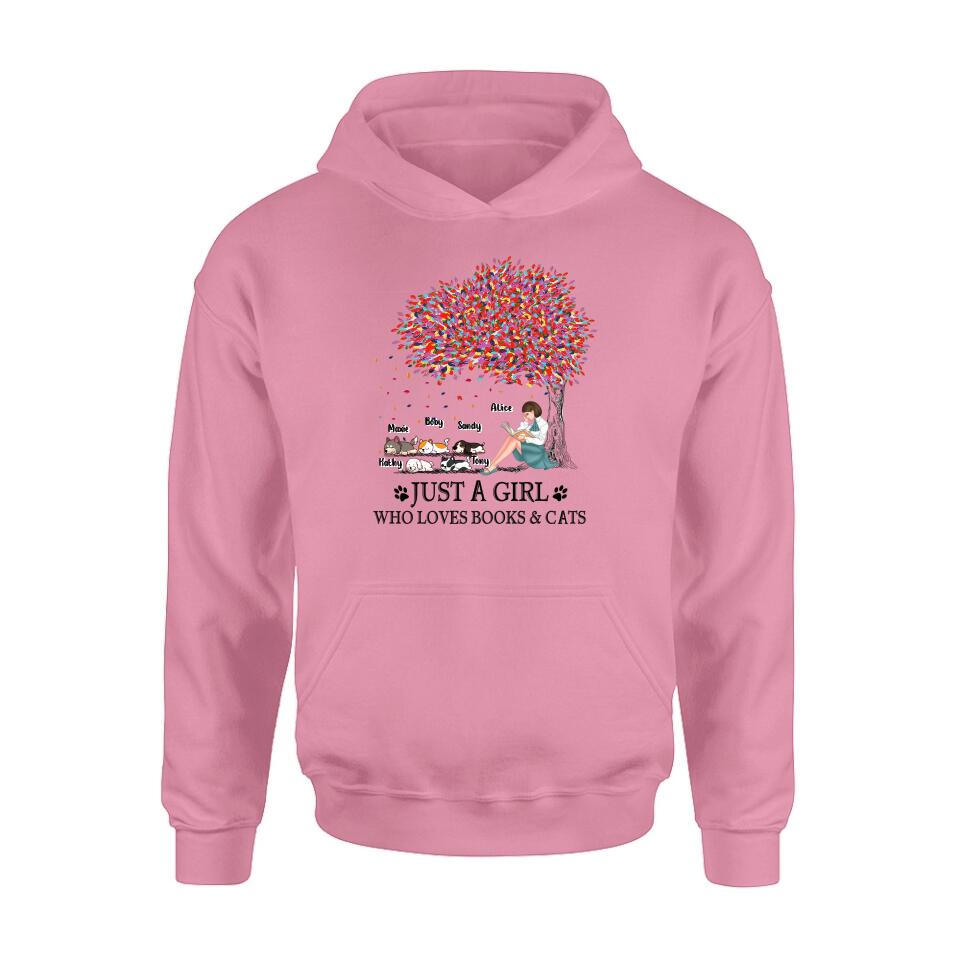 Personalized Reading Girl Shirt/Pullover Hoodie - Up to 5 Pets - Gift Idea For Book/Dog/Cat Lover - Just A Girl Who Loves Book