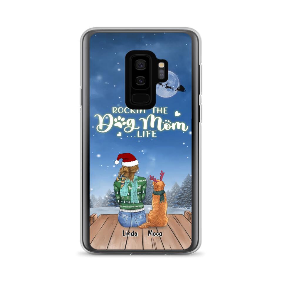 Personalized Christmas Dog Mom Phone Case - Up to 5 Dogs - Gift Idea For Dog Lover/Dog Mom - Rockin' The Dog Mom Life - Case For iPhone And Samsung