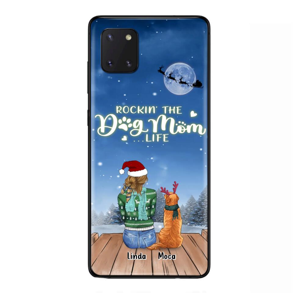 Personalized Christmas Dog Mom Phone Case - Up to 5 Dogs - Gift Idea For Dog Lover/Dog Mom - Rockin' The Dog Mom Life - Case For iPhone And Samsung