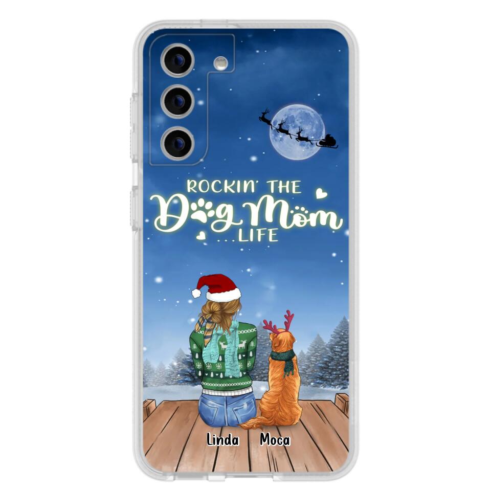 Personalized Christmas Dog Mom Phone Case - Up to 5 Dogs - Gift Idea For Dog Lover/Dog Mom - Rockin' The Dog Mom Life - Case For iPhone And Samsung