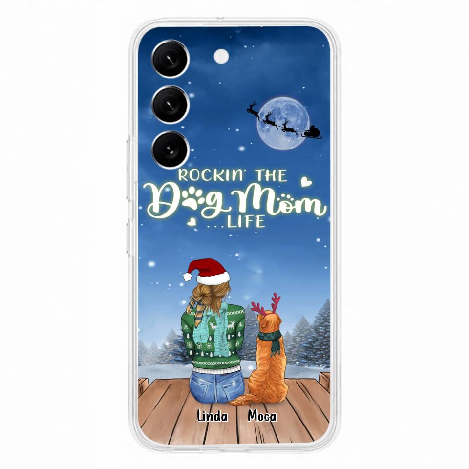 Personalized Christmas Dog Mom Phone Case - Up to 5 Dogs - Gift Idea For Dog Lover/Dog Mom - Rockin' The Dog Mom Life - Case For iPhone And Samsung