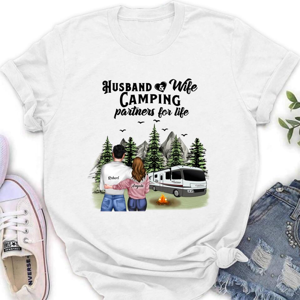 Personalized Camping T-shirt/Hoodie/Sleeve - Gift for Couples, Camping Lovers - Husband and Wife Camping Partners For Life