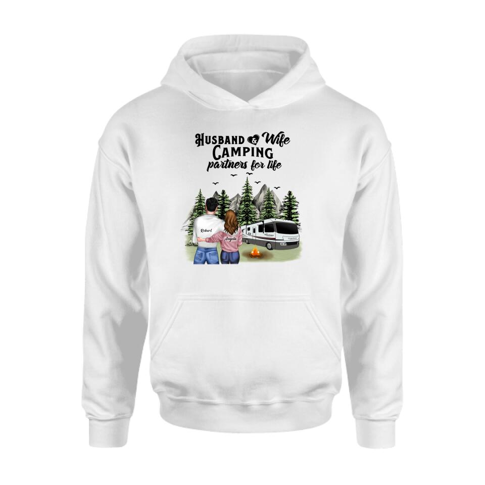 Personalized Camping T-shirt/Hoodie/Sleeve - Gift for Couples, Camping Lovers - Husband and Wife Camping Partners For Life