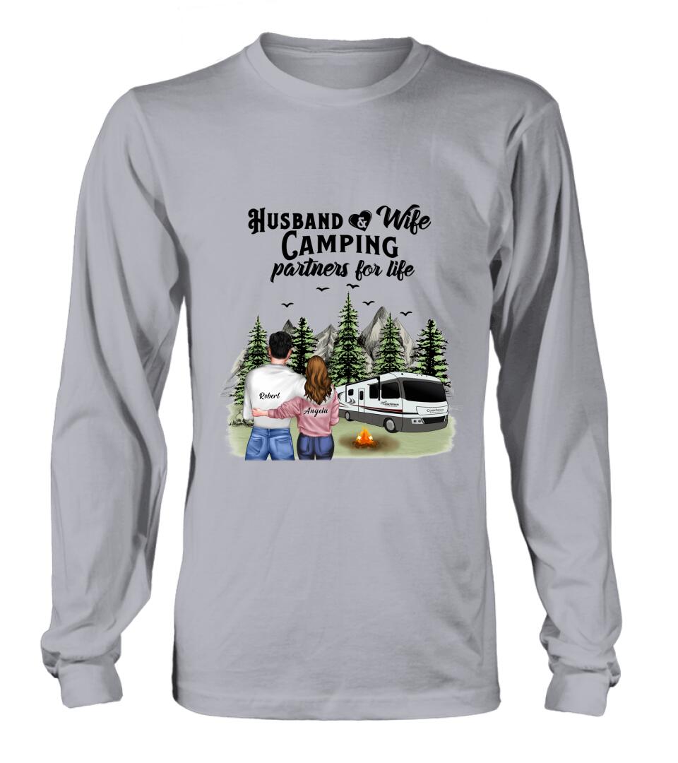 Personalized Camping T-shirt/Hoodie/Sleeve - Gift for Couples, Camping Lovers - Husband and Wife Camping Partners For Life