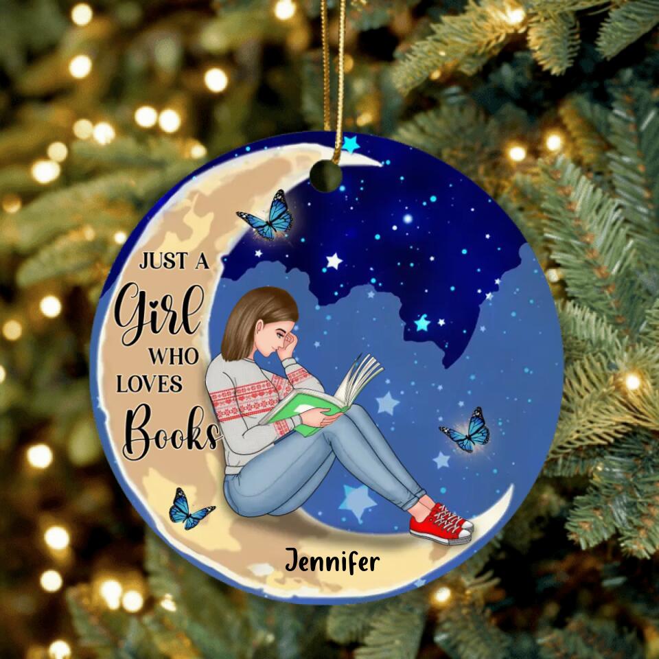 Personalized Christmas Circle Ornament - Gift Idea For Christmas/Book Lover - Just A Girl Who Loves Books