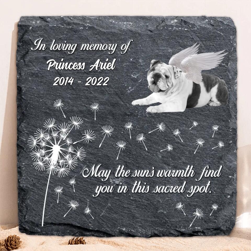 Personalized Memorial Square Lithograph - Gift Idea For Dog Owner - Upload Dog Photo - May The Sun's Warmth Find You In This Sacred Spot