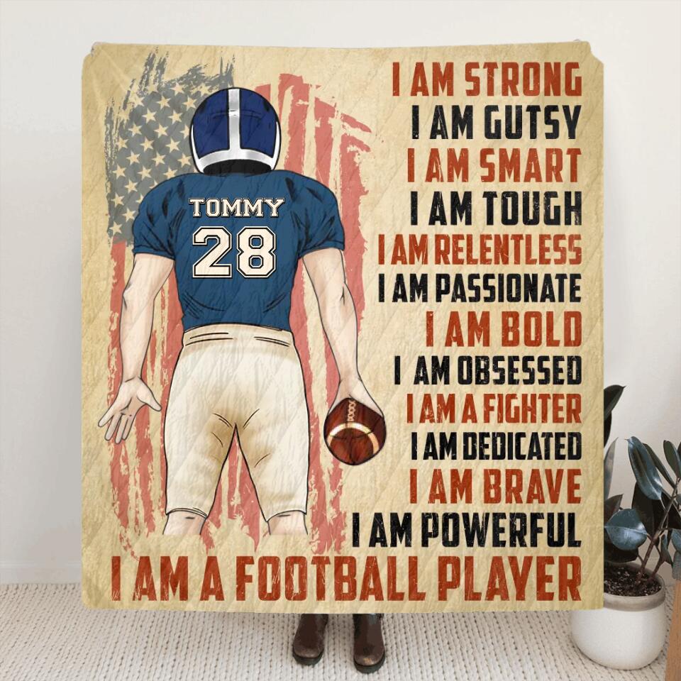 Personalized Football Fleece Throw Blanket/Quilt - Gift Idea For Football Lover/Birthday Gift - I Am A Football Player
