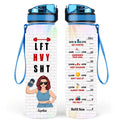Personalized Weightlifting Girl With Goals Water Tracker Bottle - Gift For Girl - L F T H V Y S H T