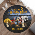 Personalized Camping Famiy Foldable Round Rug - Gift Idea For Family With Up To 2 Kids and 4 Dogs - This Is Our Happy Place