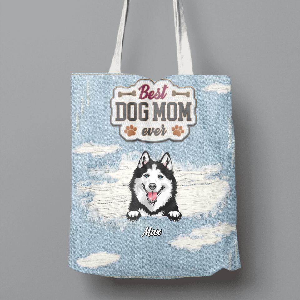 Personalized Dog Canvas Bag - Gift Idea For Dog Owner with up to 4 Dogs - Best Dog Mom Ever