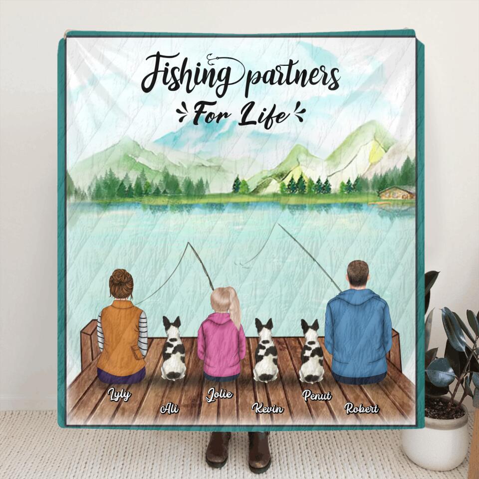Personalized Fishing Family Blanket - Parents and up to 4 Kids - Gift for Couple, Family, Fishing Lovers