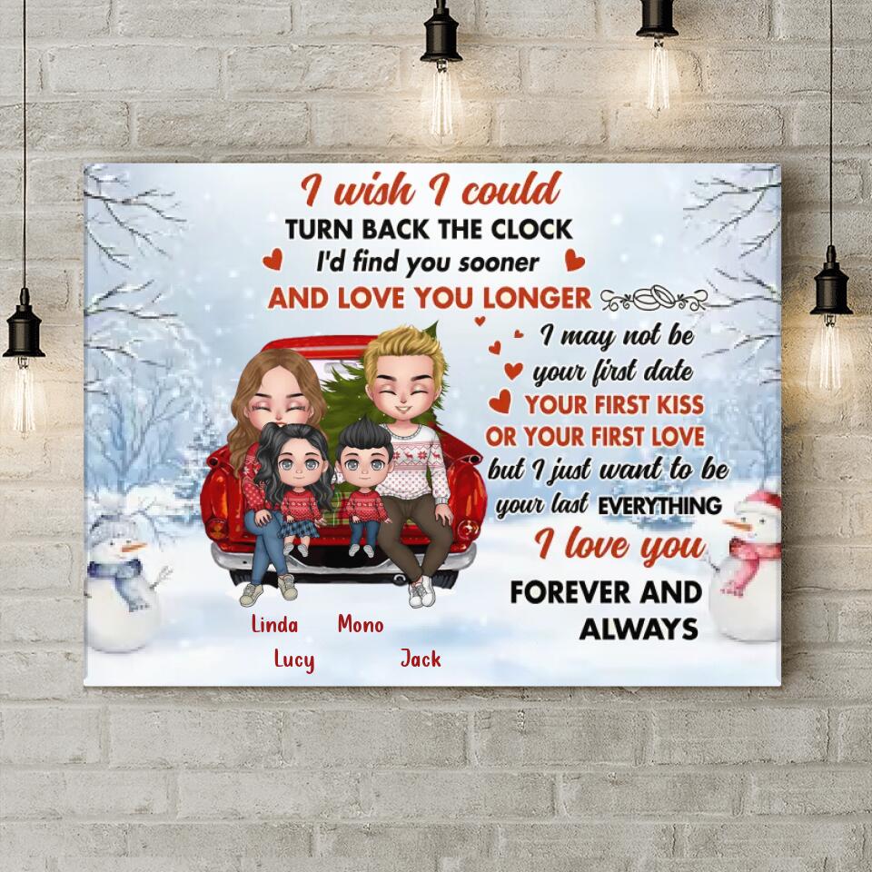 Personalized Christmas Couple On Car Horizontal Canvas - Gift Idea For Christmas/Couple With Up To 2 Kids - I Wish I Could Turn Back The Clock